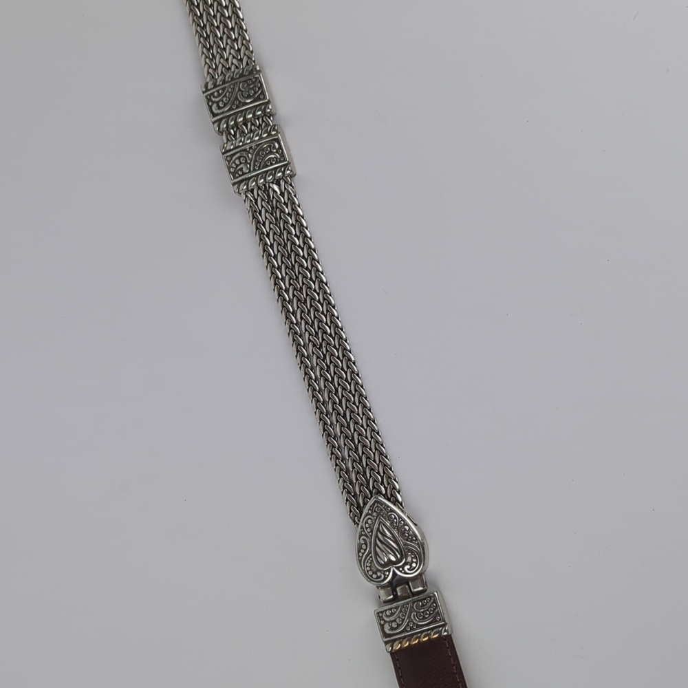 BRIGHTON Bali Silver Heart Link Triple Chain Brown Leather Belt - Picture 5 of 7